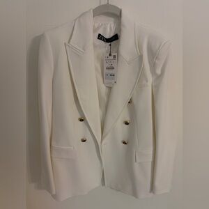 Zara Cream Double-Breasted Blazer with Gold Buttons